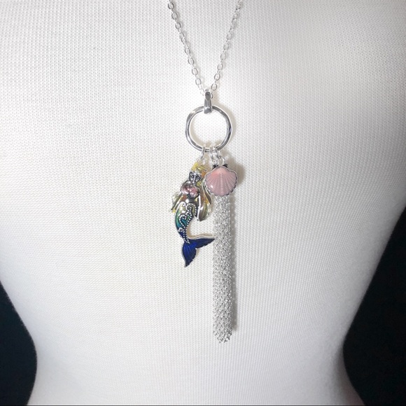 Mermaid Charm Tassel Color Silver Necklace - Picture 3 of 3